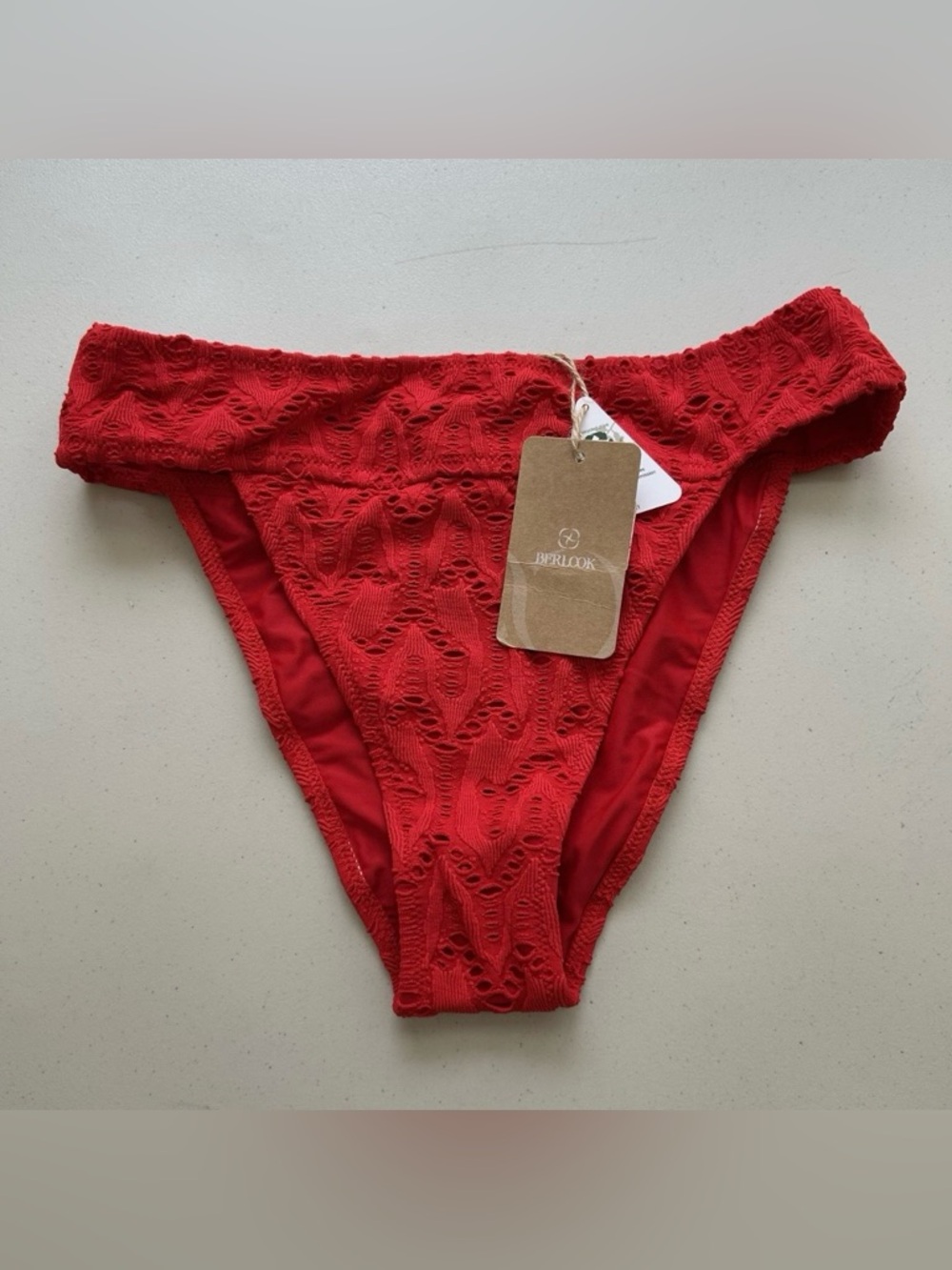 Berlook Women’s Bikini Bottom Large Red High Cut Textured